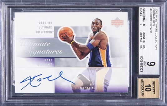 2003-04 Ultimate Collection Signatures #KB Kobe Bryant Signed Card - BGS MINT 9/BGS 10